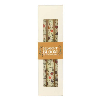 Candles - Cream Folk Floral Print Taper Dinner Candles - Box of 3