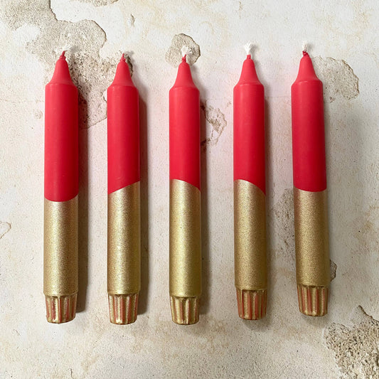 Candles - Bright Red and Gold Dipped Candles Pack of 2