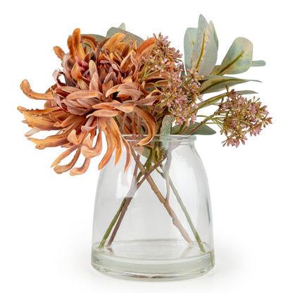 Chrysanthemum Autumnal Florals in Glass Vase