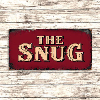 Metal Wall Sign - The Snug Burgundy - 16 x 8 inch