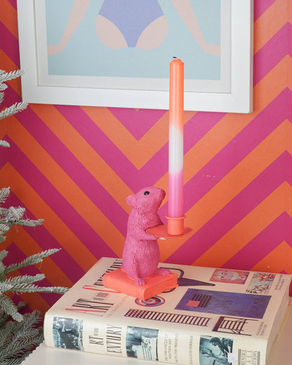 Book Mouse Candle Holder - Popping Pink And Red