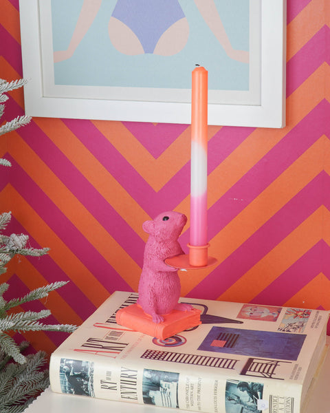 Book Mouse Candle Holder - Popping Pink And Red