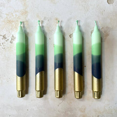 Candles - Green, Blue & Gold Dipped Pack of 2