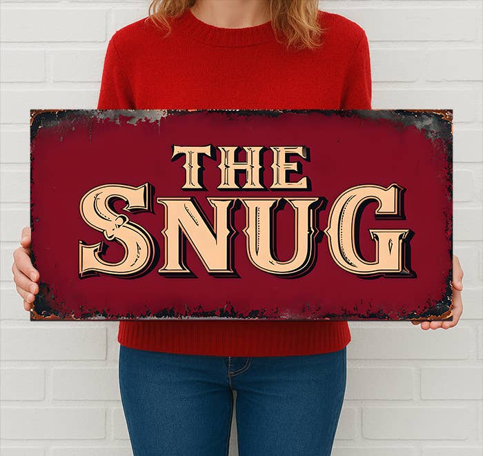 Metal Wall Sign - The Snug Burgundy - 16 x 8 inch