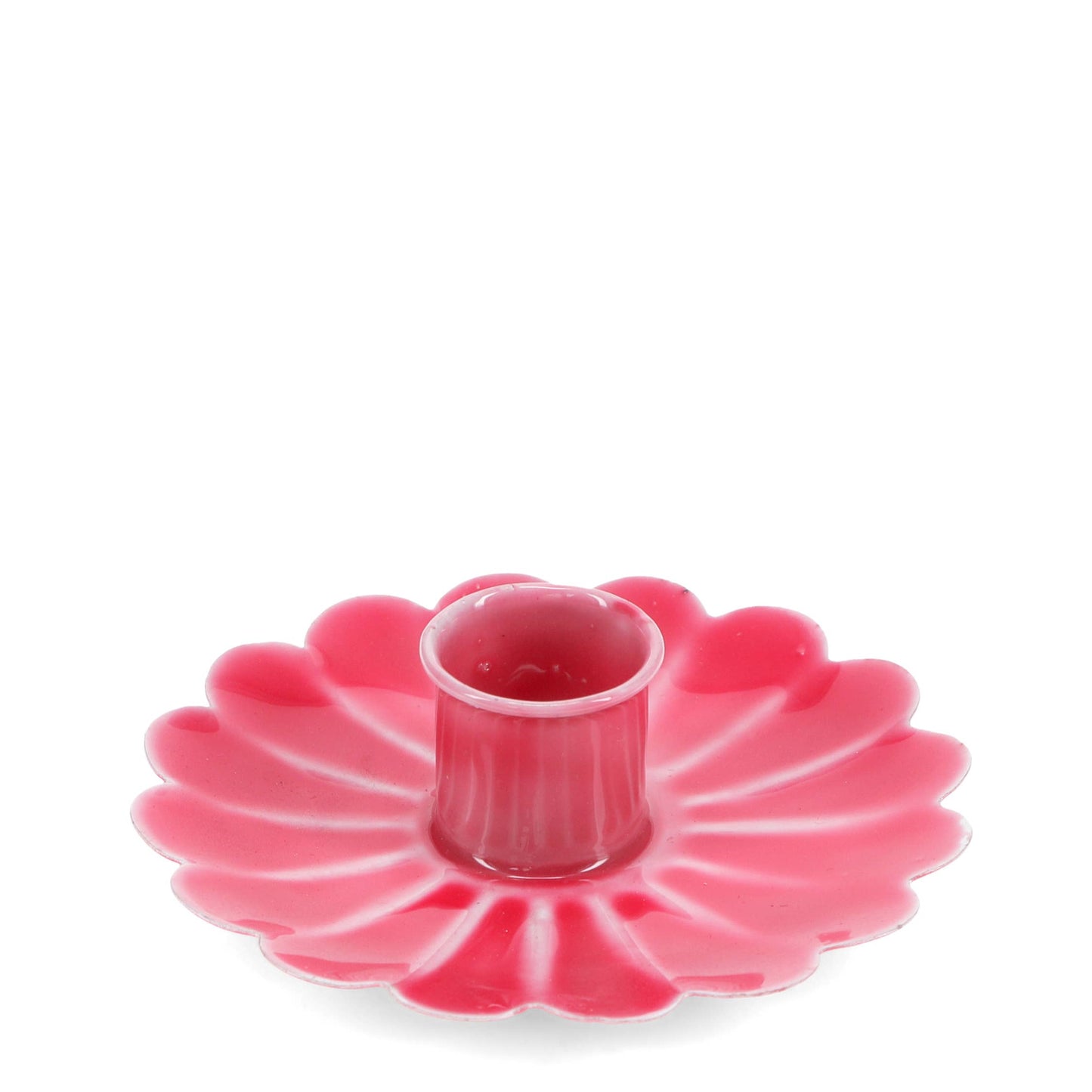 Enamel flat flower candle holder - Vibrant pink