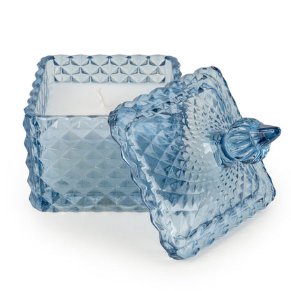 Blue Embossed Glass Candle Jar