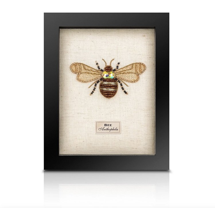 Framed Hand Embroidered Beaded Bee