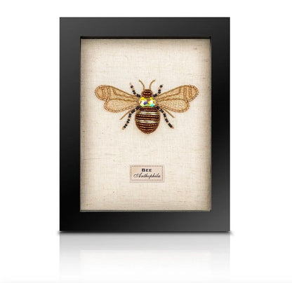 Framed Hand Embroidered Beaded Bee