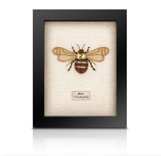 Framed Hand Embroidered Beaded Bee