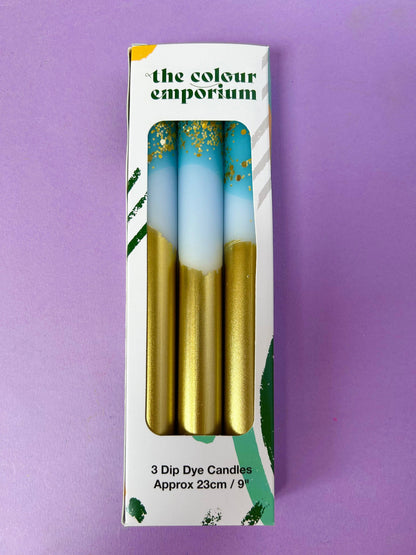 Gold Ice Dip Dye Dinner Candle Trio