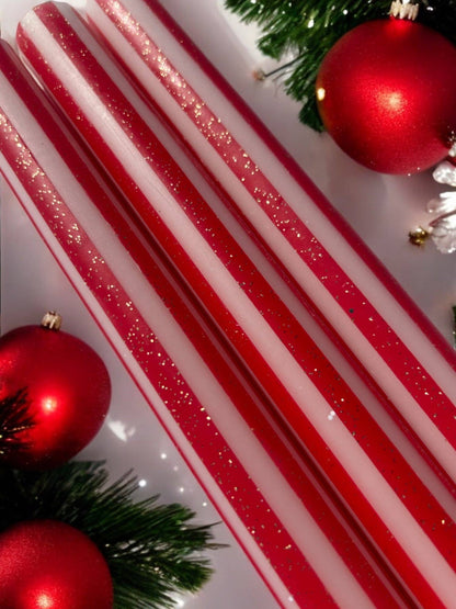 Christmas Pinstripes Dip Dye Dinner Candle Trio