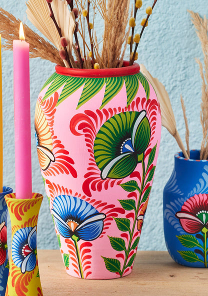 Shapla Handpainted Terracotta Vase - Pink