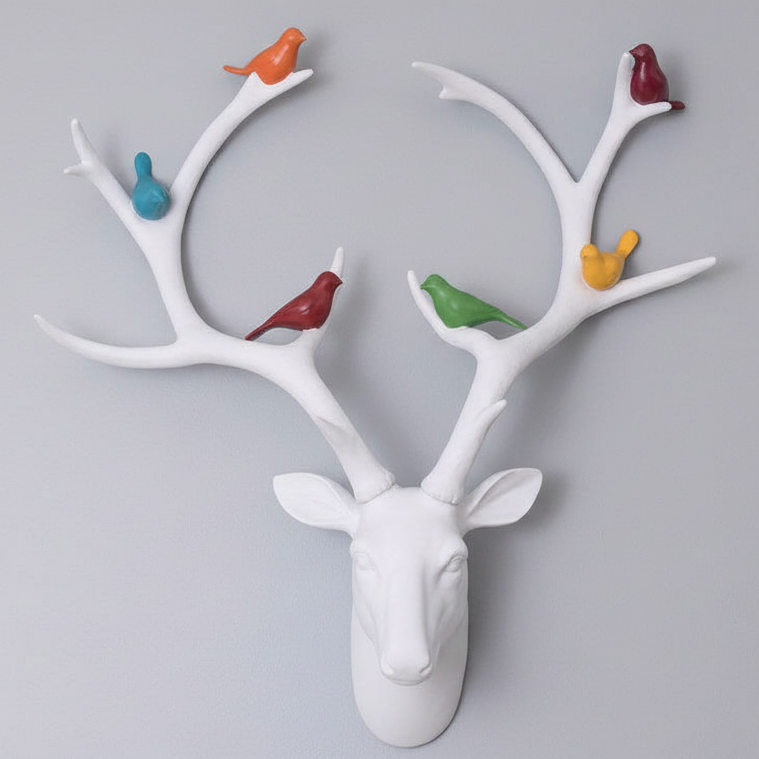 Deer Head with Coloured Birds