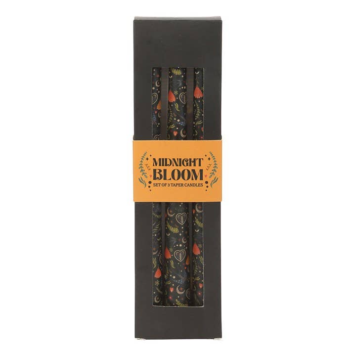 Candles - Black Folk Floral Print Dinner Candles - Box of 3