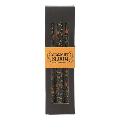 Candles - Black Folk Floral Print Dinner Candles - Box of 3