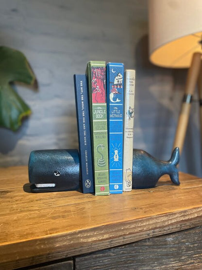 Cast Iron Antiqued Whale Bookends