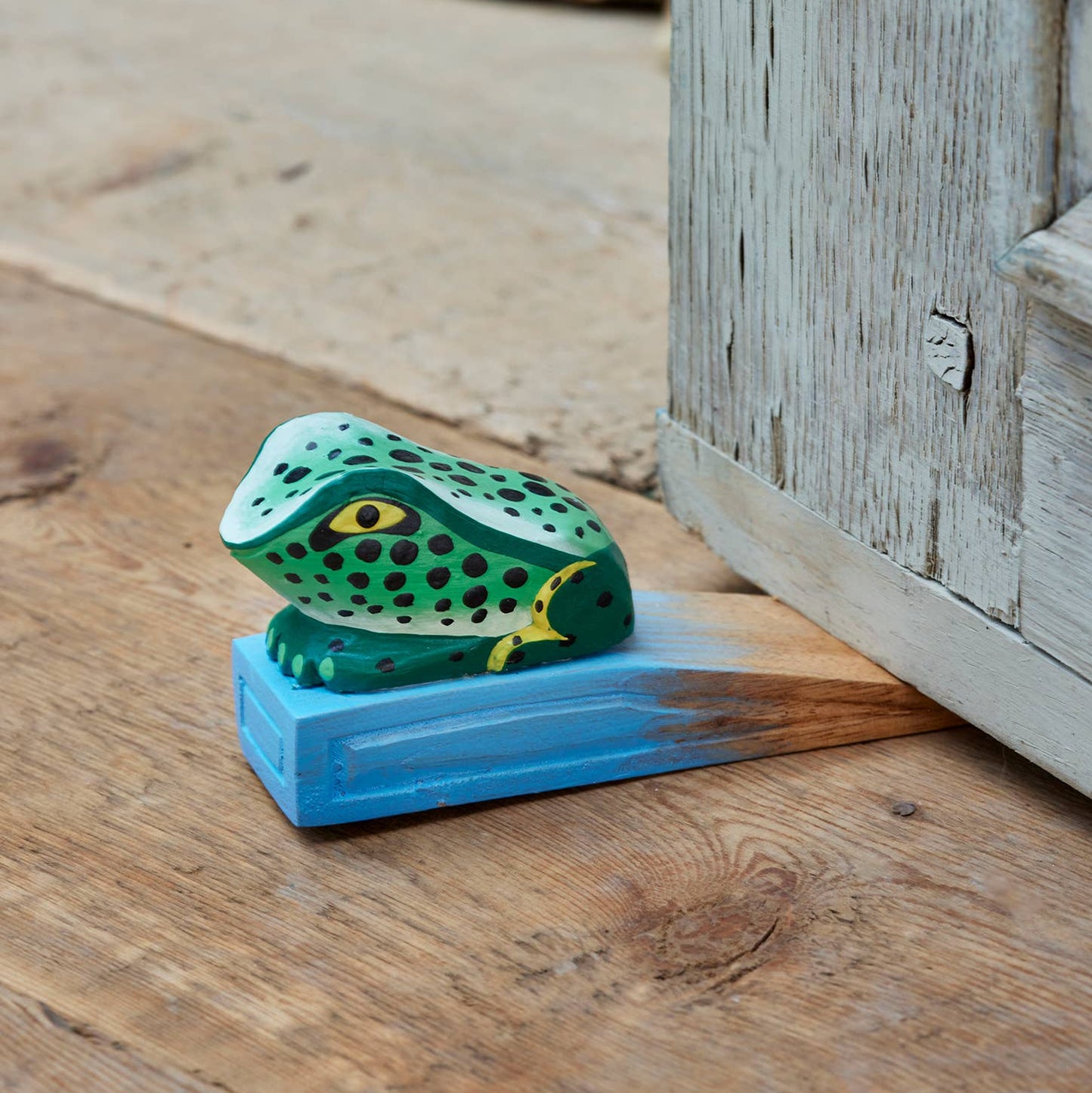 Hand Carved Wood Frog Doorstop