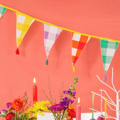 Colourful Gingham Tassel Cotton Bunting 3m
