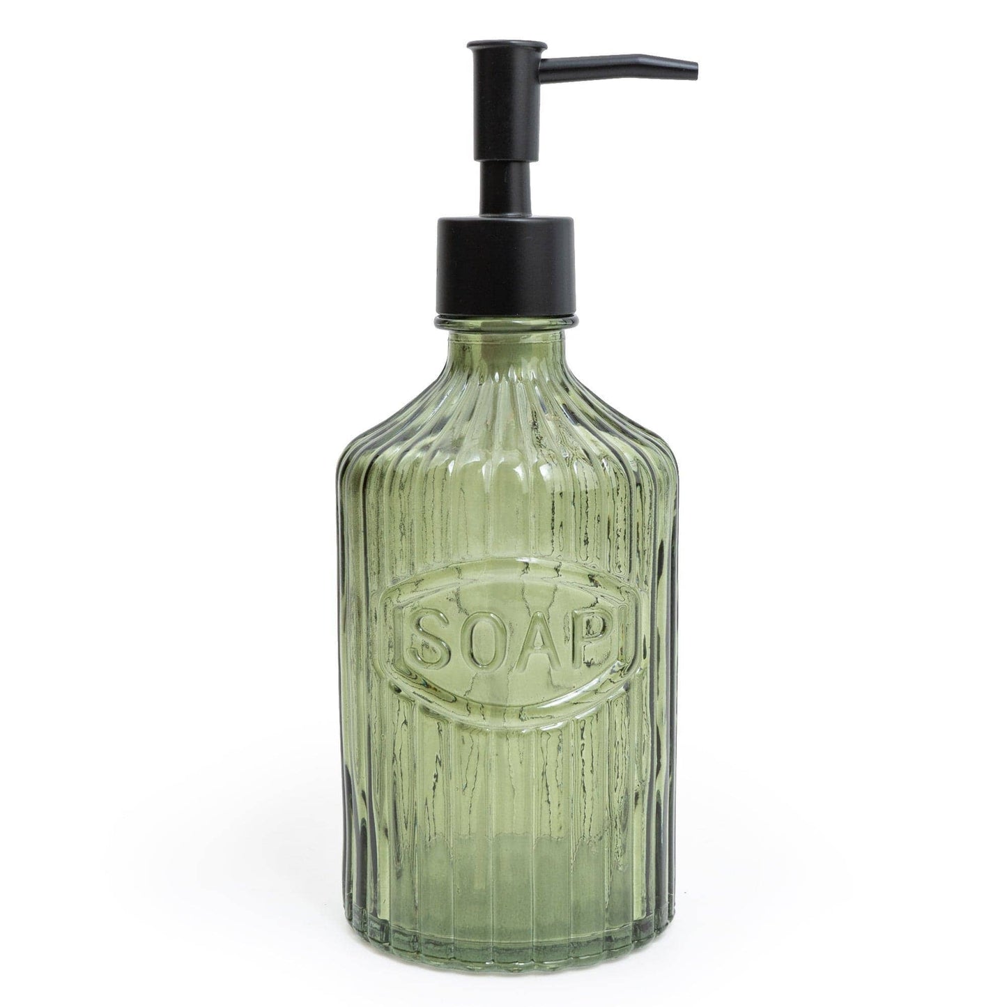 Green Ridged Glass Soap Dispenser - Large