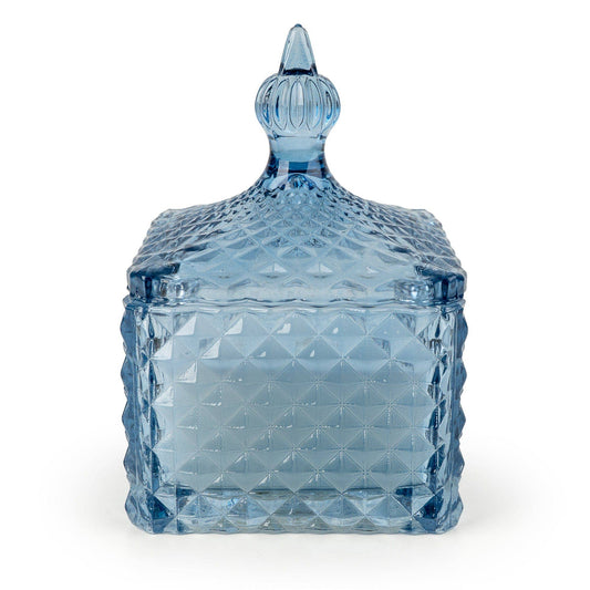 Blue Embossed Glass Candle Jar