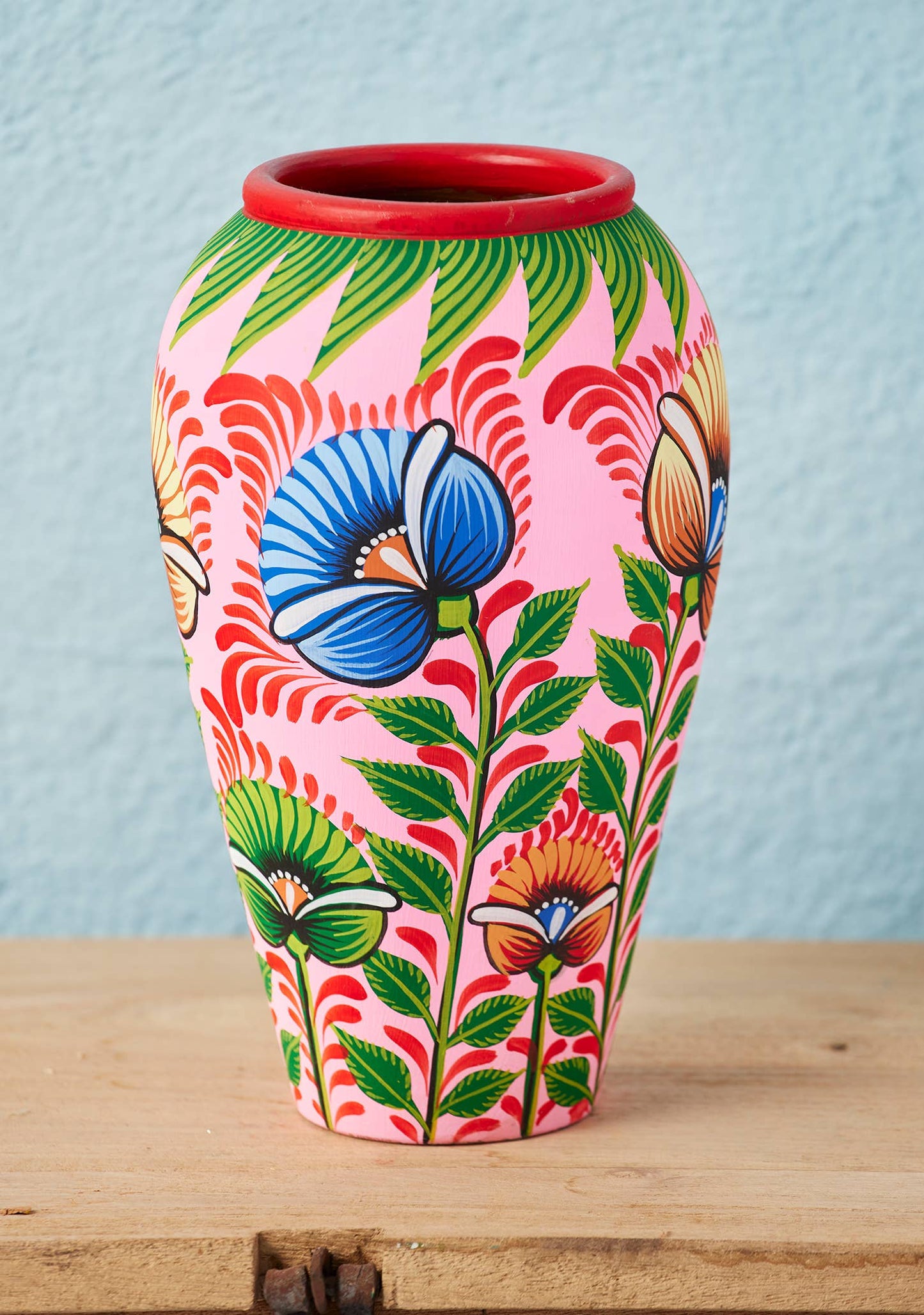 Shapla Handpainted Terracotta Vase - Pink