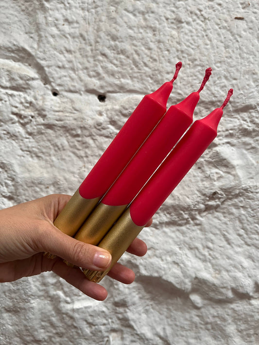 Candles - Plush Christmas Red With Festive Gold Pack of 2