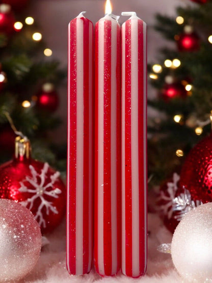 Christmas Pinstripes Dip Dye Dinner Candle Trio