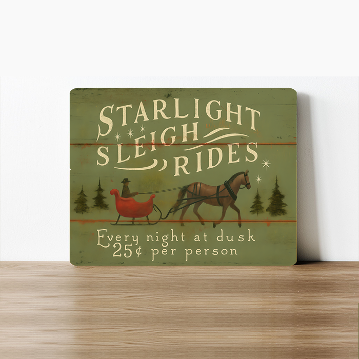 Starlight Sleigh Rides Metal Sign - 8 x 10 inches