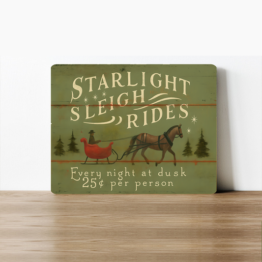 Starlight Sleigh Rides Metal Sign - 8 x 10 inches