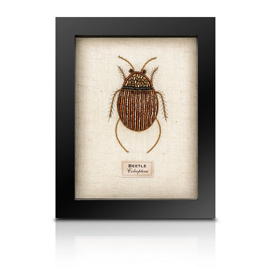 Framed Hand Embroidered Beaded Fat Beetle