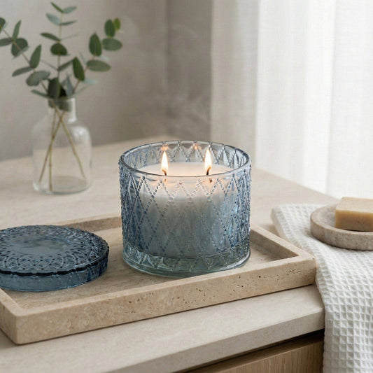 Blue Round Embossed Candle Jar