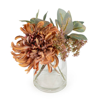 Chrysanthemum Autumnal Florals in Glass Vase