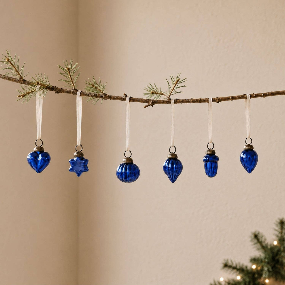 Classic Blue Blown Glass Baubles (Bag of 12)