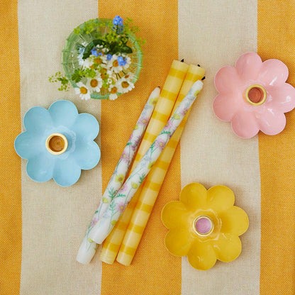 Coloured Enamel Flower Shaped Candle Holders