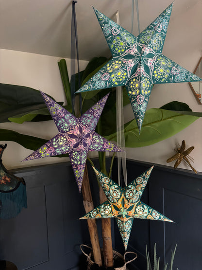 Hanging Star Light - Damask Cobalt Blue