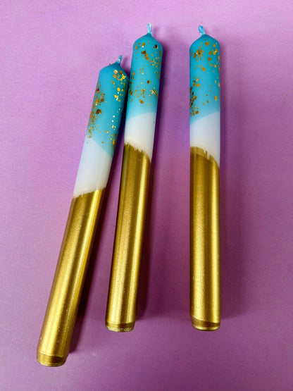 Gold Ice Dip Dye Dinner Candle Trio