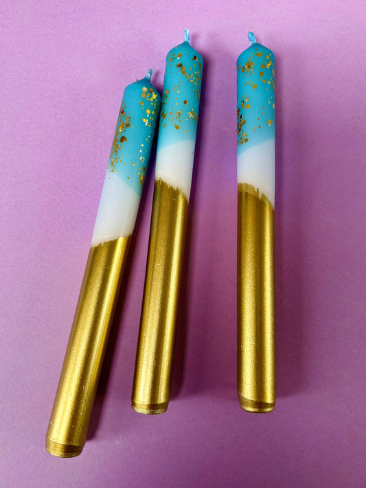 Gold Ice Dip Dye Dinner Candle Trio