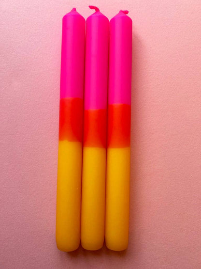 Autumn Sun Dip Dye Dinner Candles trio