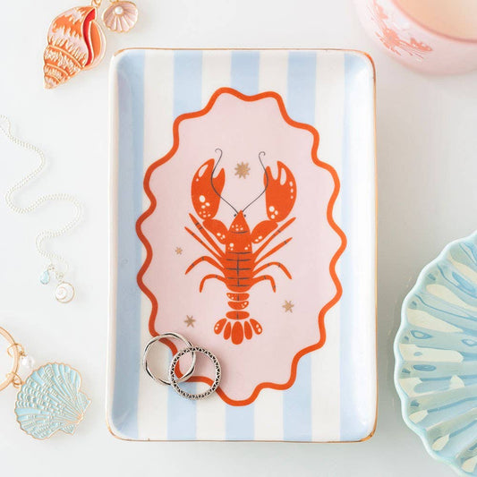 Striped Lobster Coastal Trinket Dish