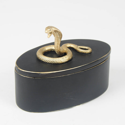 Black Antiqued Decorative Box – Gold Cobra Snake
