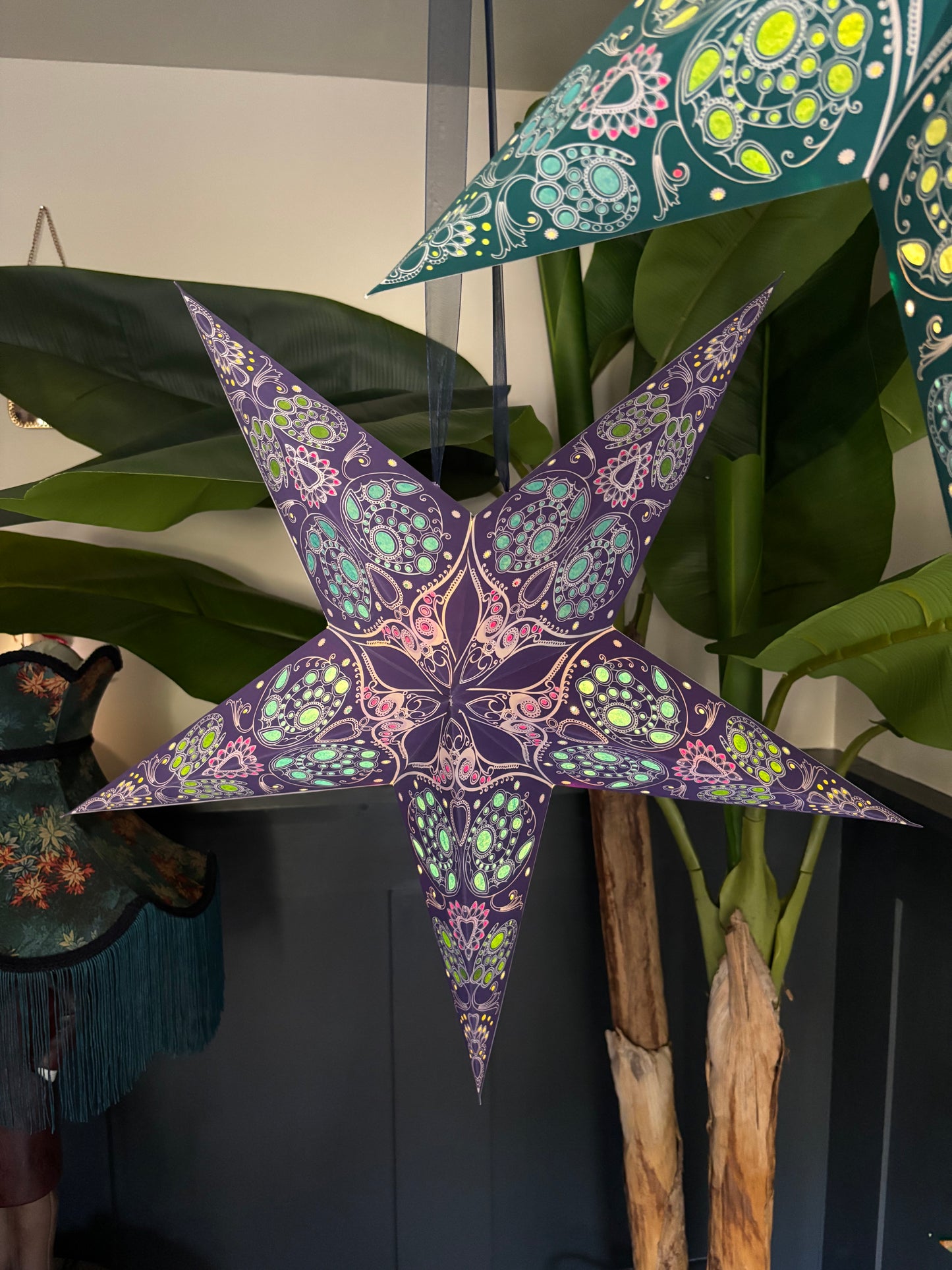 Hanging Star Light - Damask Cobalt Blue