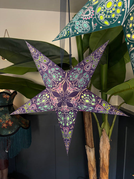 Hanging Star Light - Damask Cobalt Blue