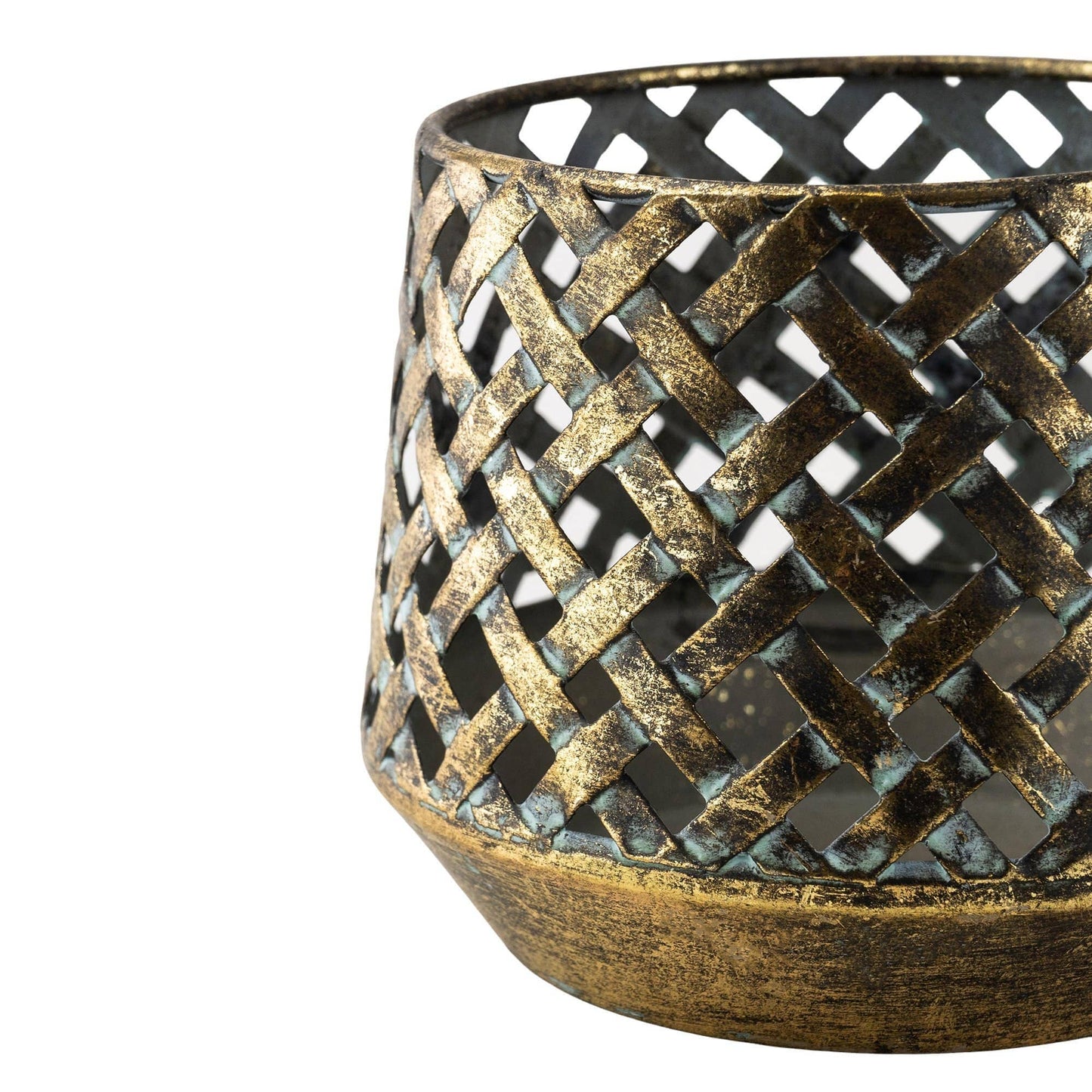 Large Brushed Gold Lattice Tealight Holder