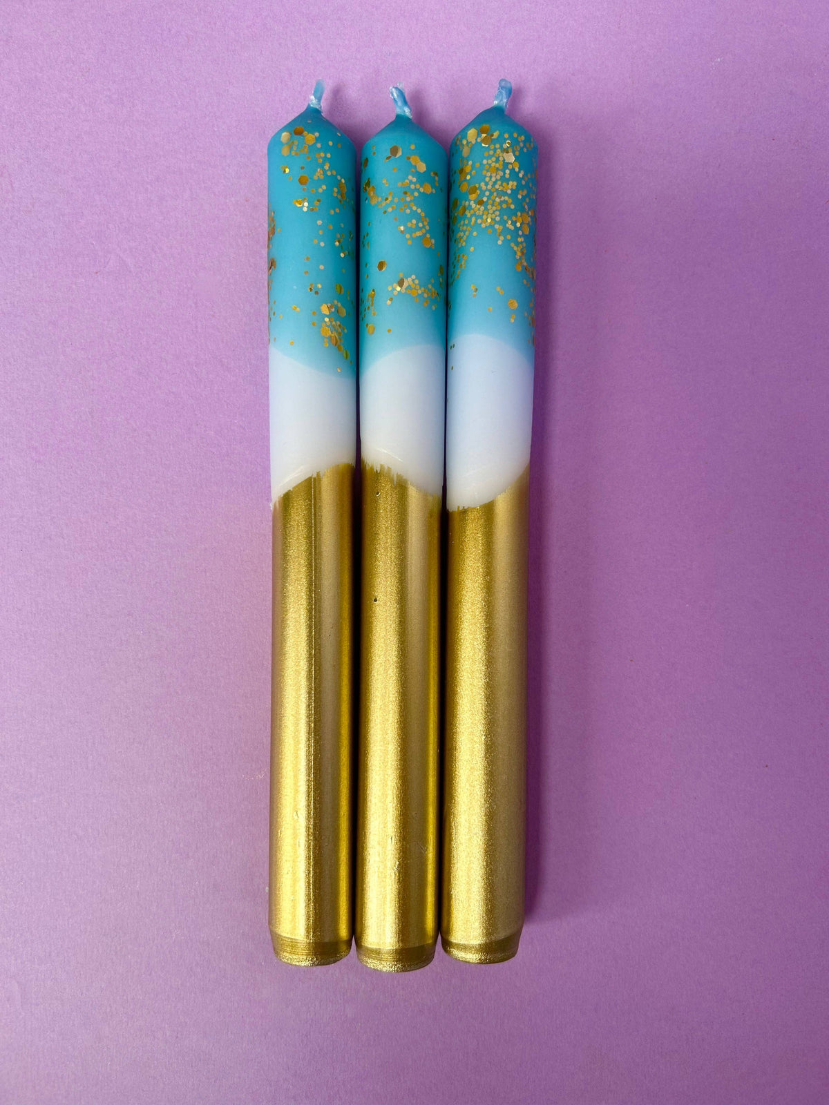 Gold Ice Dip Dye Dinner Candle Trio