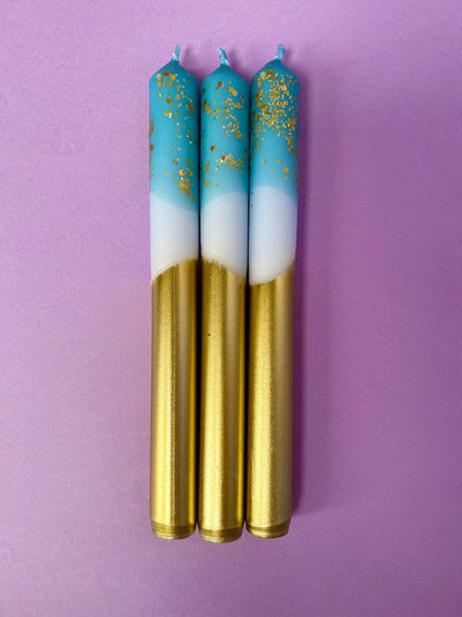 Gold Ice Dip Dye Dinner Candle Trio