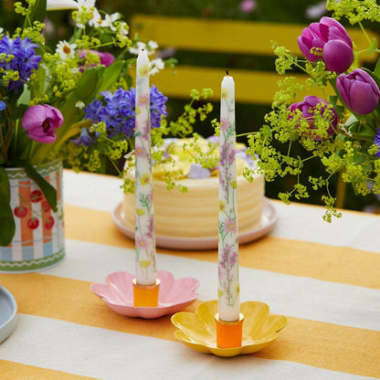 Coloured Enamel Flower Shaped Candle Holders