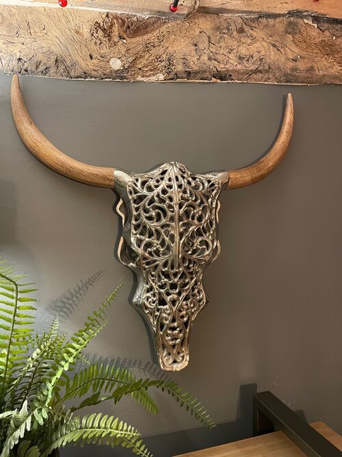 Wall Mounted Tribal Skull Silver Effect