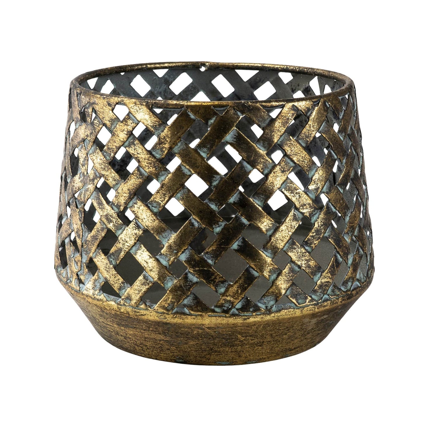 Large Brushed Gold Lattice Tealight Holder