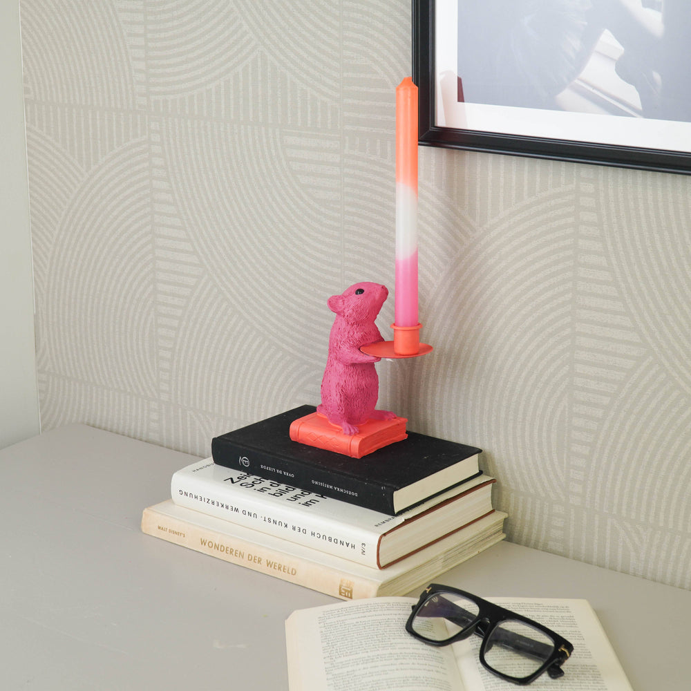 Book Mouse Candle Holder - Popping Pink And Red