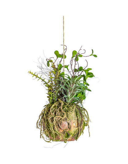 Faux Hanging Moss Ball with Plants